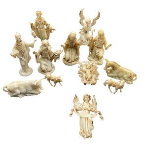 12-Piece Vintage Nativity Scene Set With Angels Holy Family Animals & Baby Jesus